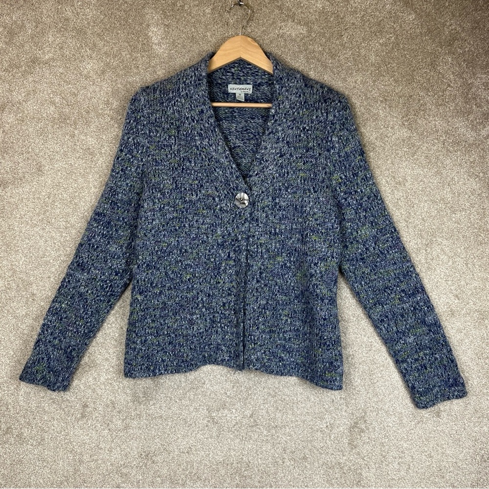 Kintamani Cardigan Womens Medium Blue Button Front Long Sleeve Knit- 2982*